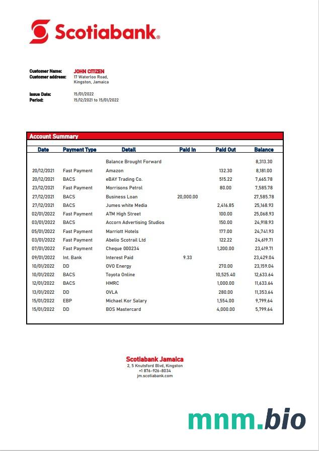 Oświadczenie Jamaica Scotiabank xls